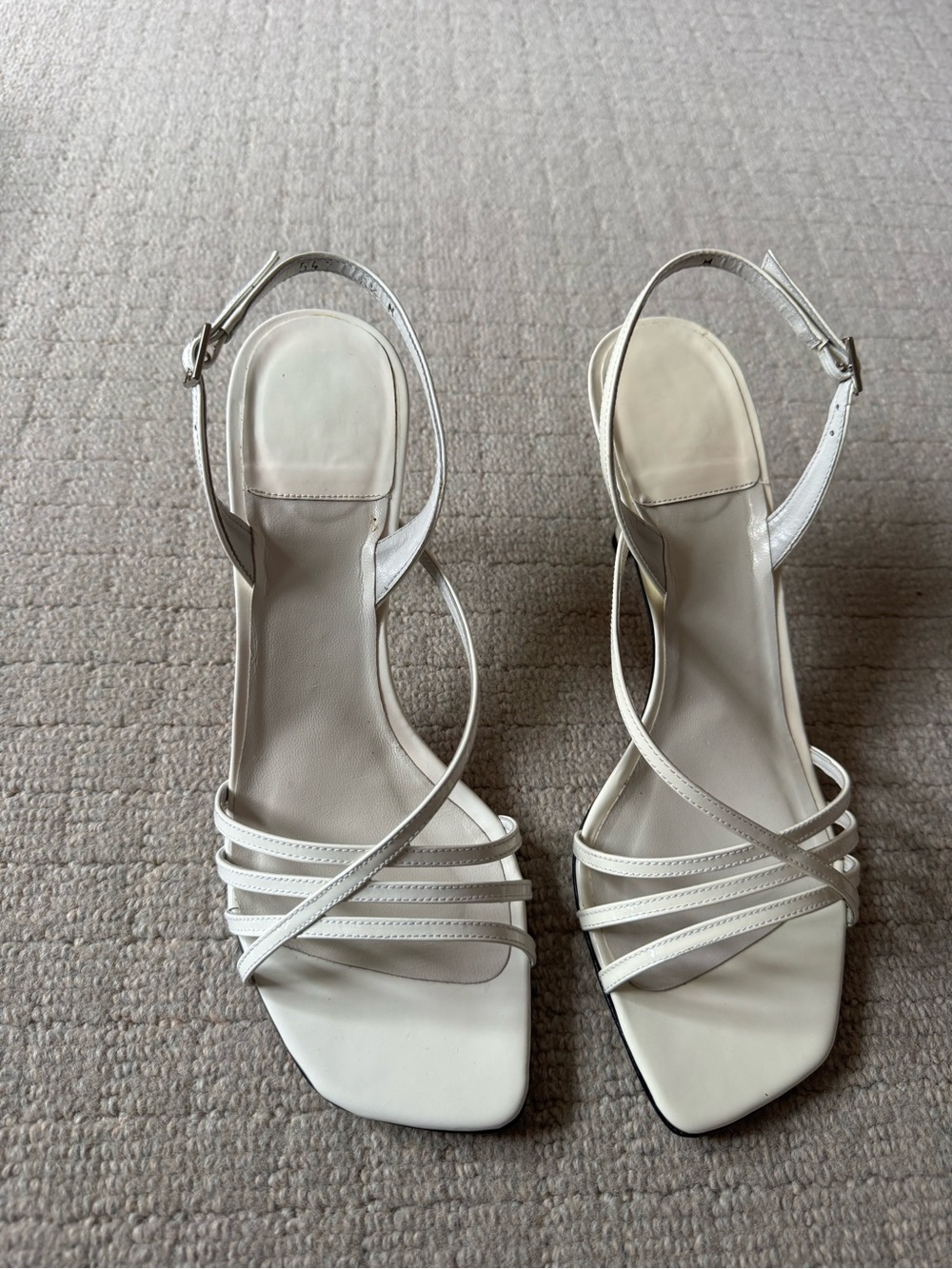 Stuart Weitzman White Strappy Square-Toe Kitten Heels – Size 8.5